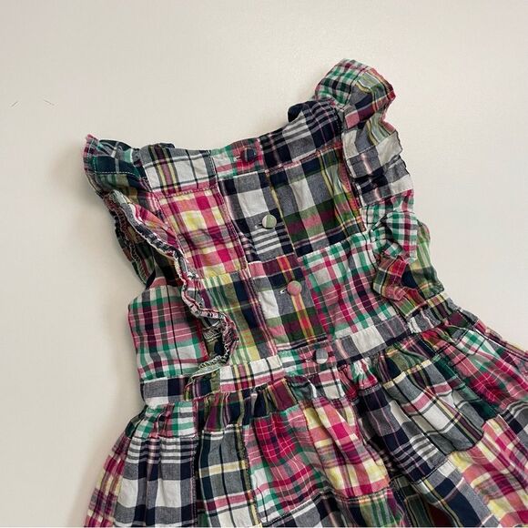Ralph Lauren Dress Madras Plaid Ruffle Lined Cotton Sleeveless Blue Pink Green - Picture 7 of 9